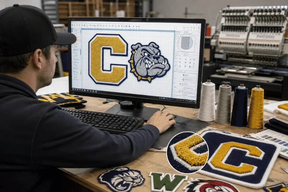 Chenille design planning for varsity lettering